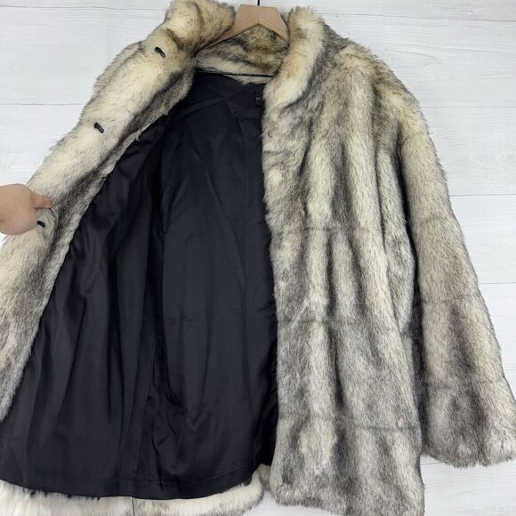 Vtg Gallery Faux Fur Coat Jacket Women L Gray Eskimo Y2K Lined Soft Old Money - Picture 6 of 15